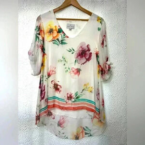 Belle France Floral Top Size Small Blouse Silk Blend Made In Italy Flowy Boho